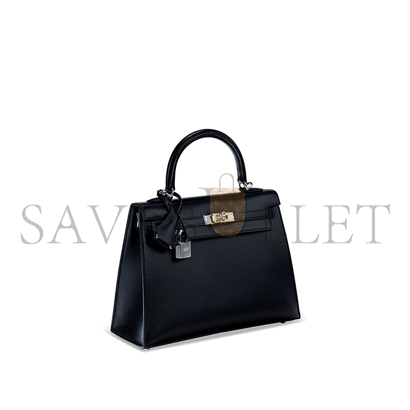 HERMÈS MASTER A BLACK TADELAKT KELLY 25 BOX WITH PALLADIUM HARDWARE (25*17*7cm)